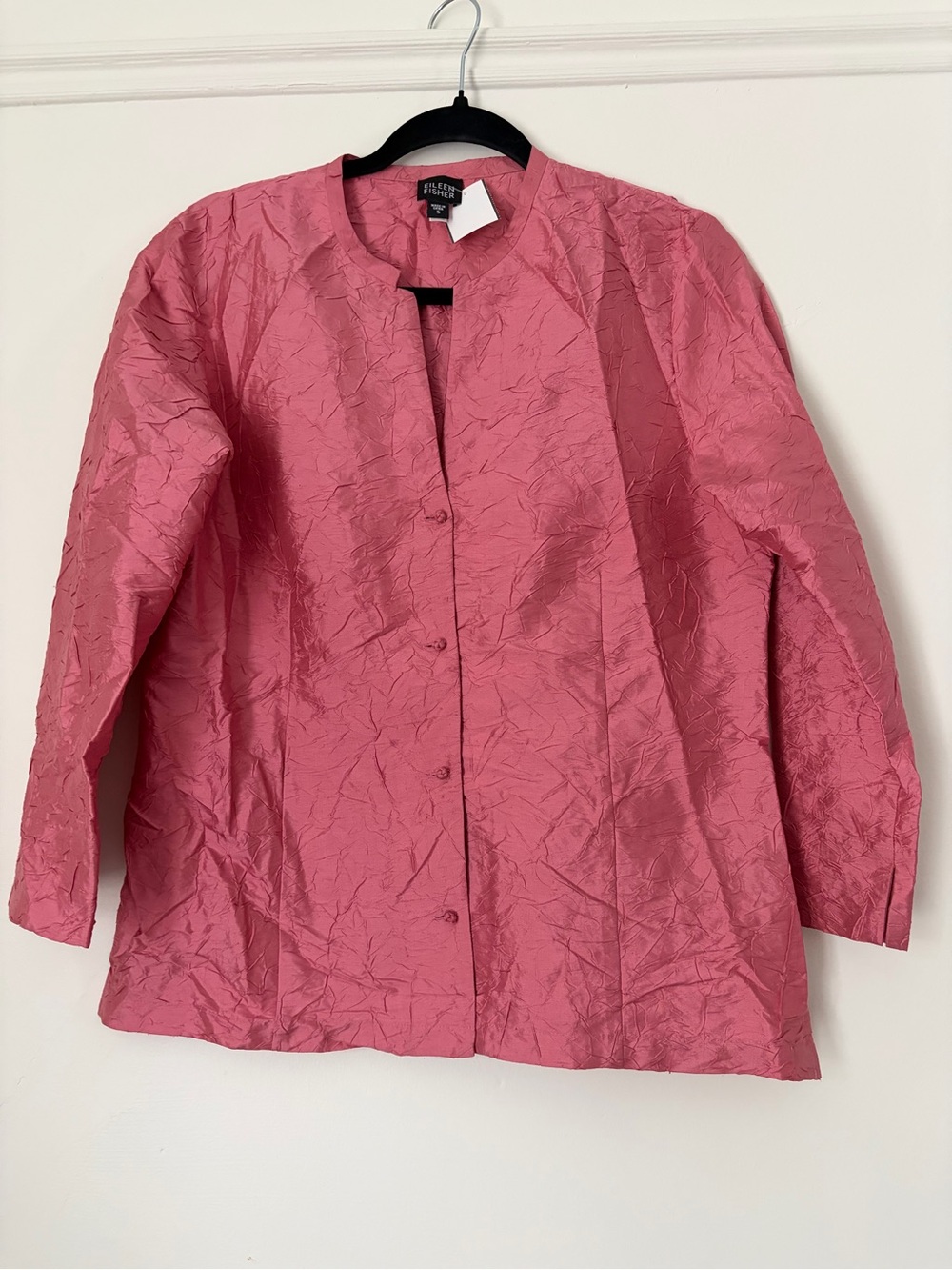 Eileen Fisher Kimono Jacket Womens‎ Small Pink Crinkled 100% Silk Long Sleeve